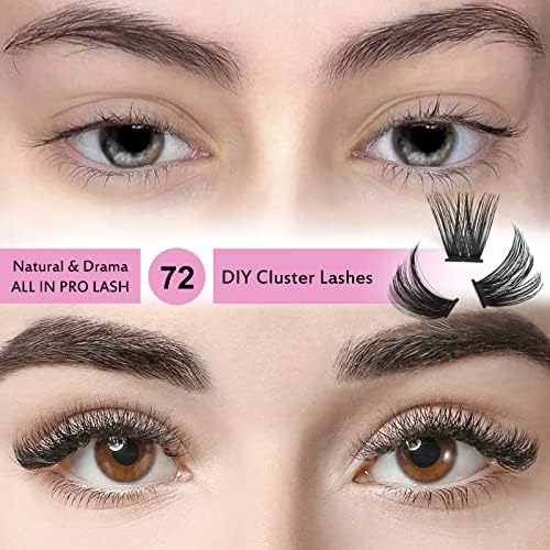 PRO LASHBEAUTY Cluster Lashes, 72 Pcs Individual Lashes, Lash Clusters DIY Eyelash Extension, Super Thin Band Reusable Soft & Comfortable (Into You-01-D-12mm)