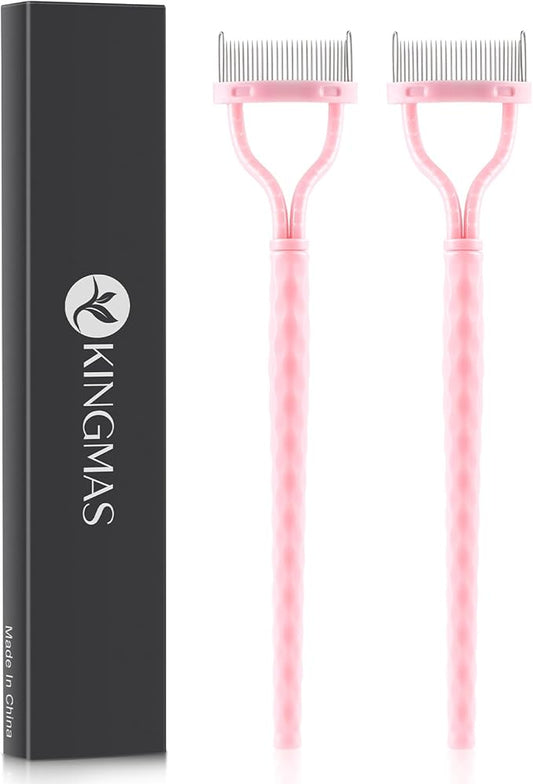 KINGMAS Eyelash Comb Separator, Eye Lash Separator Eyelash Definer Mascara Comb Applicator with Cover - Arc Designed (Pink (2Pcs))