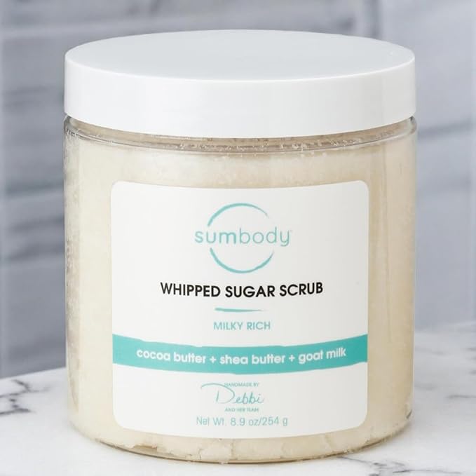 Sumbody USA Vanilla Shea Sugar Body Scrub Goat Milk (9oz) Moisturizing Exfoliating Body Foot Hand Scrub Hydrating Nourishing Bath Essential Scrubs Women Teens Gift Self Care