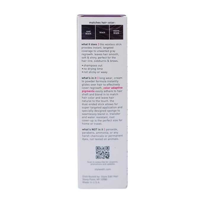 Style Edit Root Touch Up Stick - Black Root Concealer, Temporary Hair Color and Coverage Pen, Premium Shading Sponge, 0.11 oz, 3 Pack