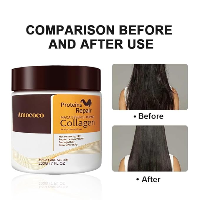 Collagen Hair Treatment Mask - 7 FL OZ, Protein Repair with Maca Essence, For Dry, Damaged Hair