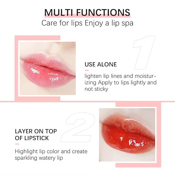 GECOMO 2PCS Hydrating Lip Glow Oil, Lip Oil Gloss Transparent Toot Tinted Nourishing Long Lasting Repairing Lightening Lip Lines (CHERRY) 0.2 OZ