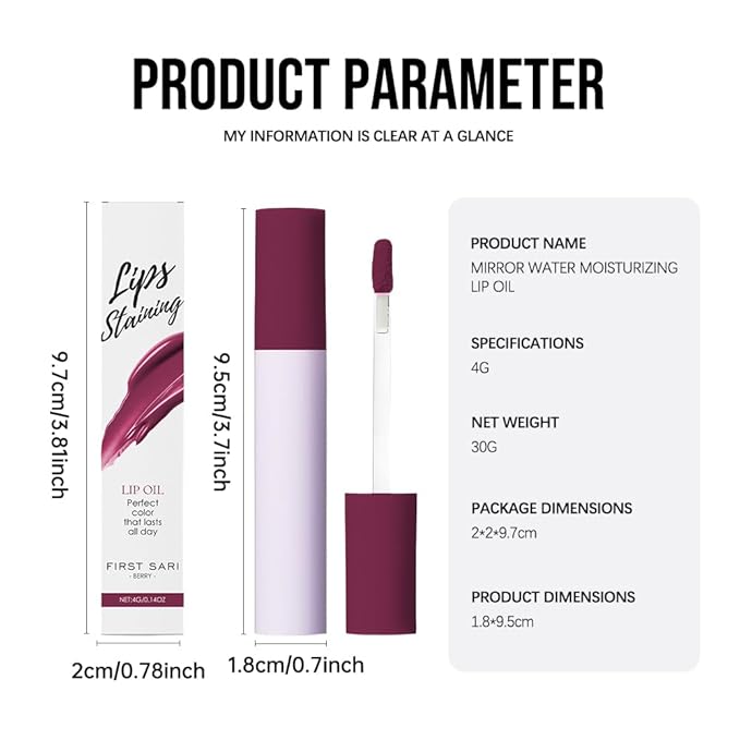 Nourishing High-Shine Lip Gloss,Hydrating & Moisturizing Lip Tint, Non-Sticky, Long-Lasting Glossy Lip Stain,Softens & Plumps Lips for Smooth,Gentle Formula for Dry Lips 08#Berry