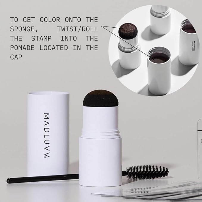 MADLUVV Brow Stamp Kit with Brow Stencils – Easy Eyebrow Shaper for Natural-Looking Brows – Popular Eyebrow Stencil Kit Used by Professionals – 9 Shapes, Spoolie, Travel Bag & Stamp (Taupe)