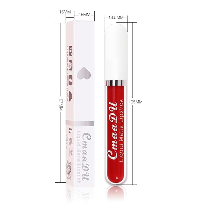 evpct 1Pcs Bright Sexy Red Liquid Matte Lipstick Lipgloss Set for Women, labiales mate 24 horas originales matte larga duracion 24 Hour Lipstick Lip Stains Long Lasting Waterproof 24, 14#