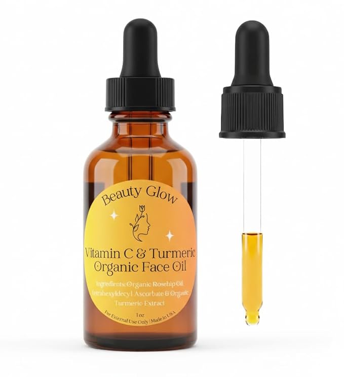 Organic Turmeric & Vitamin C Face Oil for Dark Spots Brightening Age Defying for Fine Lines & Wrinkles Moisturizing Hydrating Serum Natural Anti Aging 1 Oz Beauty Glow