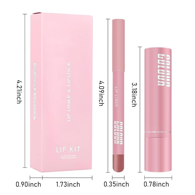 2-in-1 Nude Brown Matte Lip Liner & Lipstick Combo Set,Lips Kit with Lip Liner Lip Stains Long Lasting Waterproof Smudge Proof for Older Women 24 Hours Lipliners Pencil Lipstick Makeup Gift Kit,Vegan
