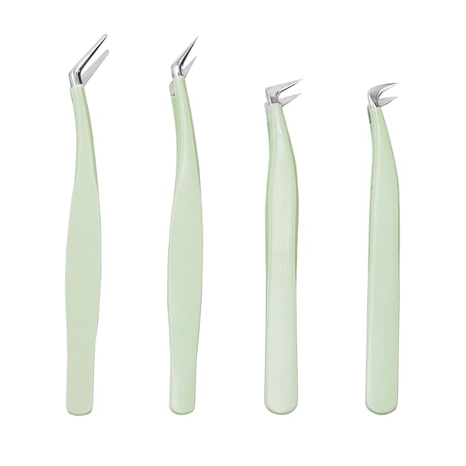 Bodermincer Lash Tweezers 4pcs, D Curl, Black, Plastic, Modern