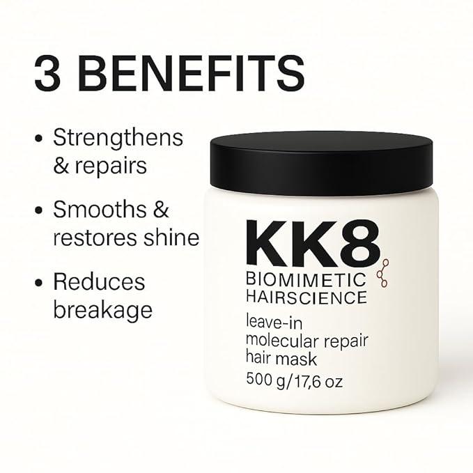 KK8 Biomimetic HairScience Leave-In Molecular Repair Hair Mask, Professional Strength Treatment for Frizz Control and Breakage, 500g/17.6 oz