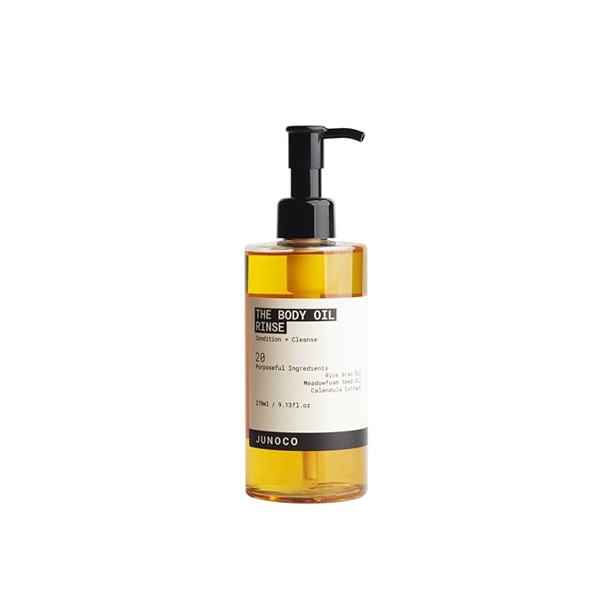 JUNO & Co. Body Oil Rinse, Shower Oil with with Rice Bran, Meadowfoam Seed & Calendula, Hydrating, Balancing & Skin-Softening Body Wash for Women/Men 9.13 fl oz
