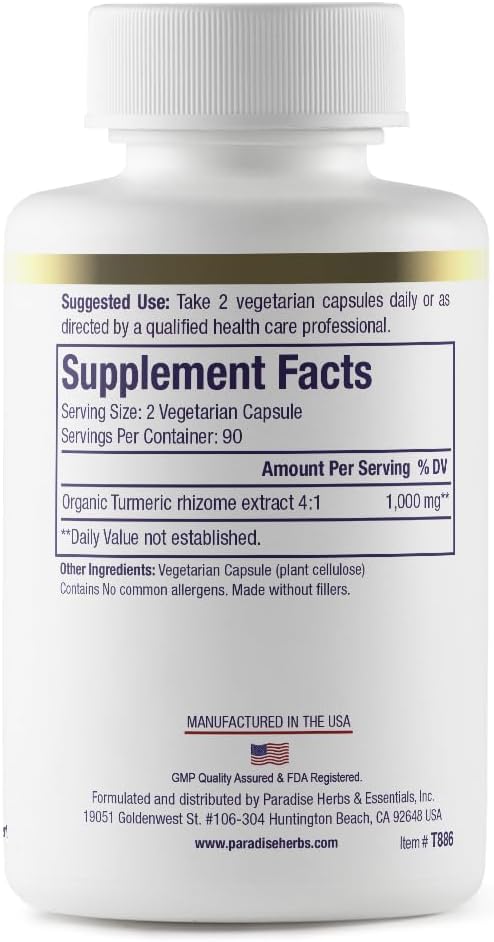 Paradise Organic Turmeric Rhizome 4:1 Extract, Active Whole Spectrum Extract, Super Potent, Ultra Pure, Vegan, Non-GMO, Gluten Free, 90 Vegetarian Capsules