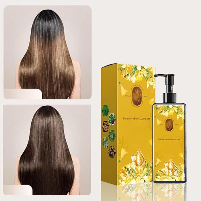 Nourishing Plant-Based Hair Color Shampoo, Single Agent Floral Dye Shampoo, Long-Lasting Natural Hair Color Dye, for Gray Coverage, shafts and minimizing frizz for Men & Women (Chestnut Brown)