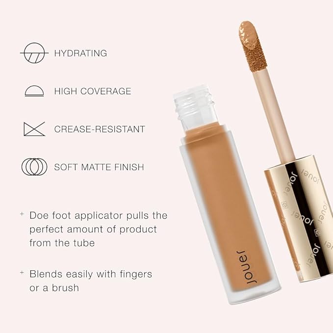 Jouer Essential High Coverage Liquid Concealer - Brightening Concealer - Color Corrector for Under Eye Dark Circles, Spot Coverage, and Eye Primer - Soft Matte Finish, Biscotti