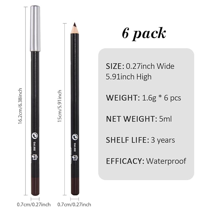 6Pcs Brow Pencil Set with Sharpener – Wooden Hard-Core Eyebrow Pencils, Perfect for Eye Brows and Eyeliner, Waterproof & Sweat-Proof for Beginner makeup (6PCS*Coffee)