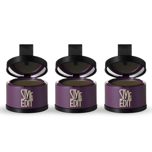 Root Touch Up Powder By Style Edit, to Cover Up Dark Roots and Grays Between Salon Visits, Water Resistant, Non-Sticky, Compact And Mess-Free, Black Hair Color (Pack of 3)
