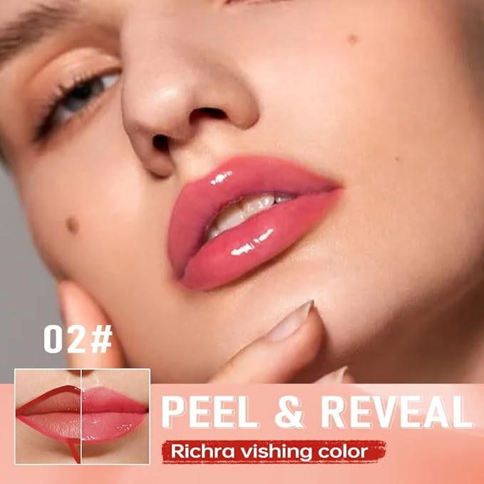Rose Pink Peel Off Lip Gloss Tattoo and Lip Oil, Lip Stain Peel Off Masque - Peel Off Lip Tint,Long Lasting Waterproof Transfer-proof Lip Mask Lip Gloss Peel Off Lip Liner,Stay Lip Makeup 02#