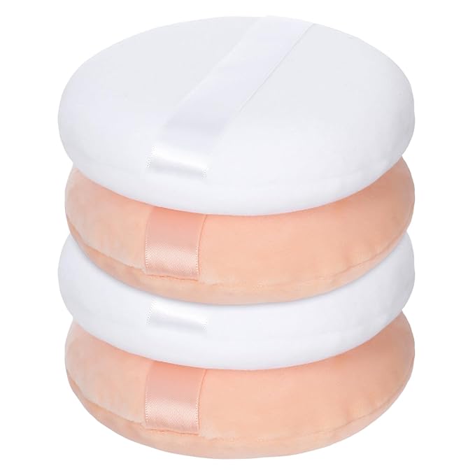 4 Pcs 5 Inch Pink Body Powder Puff Large Loose Talcum Powder Puff Pink Soft Air Cushion Makeup Blending Sponges for Liquid Cream Foundation Women Bath Body Makeup Face Round
