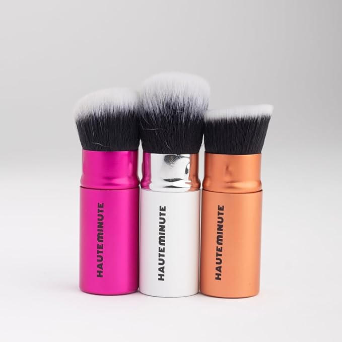 Mini Glamstick Retractable Powder Brush - Travel Face Makeup Brush for Liquid, Cream Buffing & Blending, Cruelty-Free Bristles