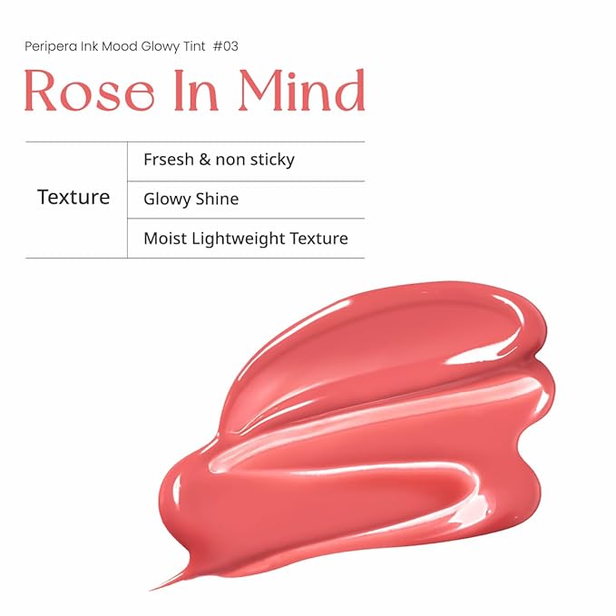Peripera Ink Mood Glowy Tint, Lip-Plumping, Naturally Moisturizing, Lightweight, Glow-Boosting, Long-Lasting, Comfortable, Non-Sticky, Mask Friendly, No White Film (03 ROSE IN MIND)