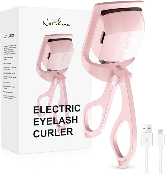 Heated Eyelash Curler with USB,Fast Heat up & 24H Long-Lasting,Rechargeable Electric Lash Curlers,Temperature Control,Safe Anti-Burn Quick Natural Curling Eye Lashes,Pink