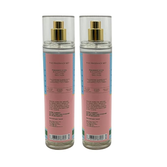 Bath & Body Works BLUE RASPBERRY BURST Fine Fragrance Mist Gift Set with a Red Bow for Holidays 8 fl oz - Pack of 2