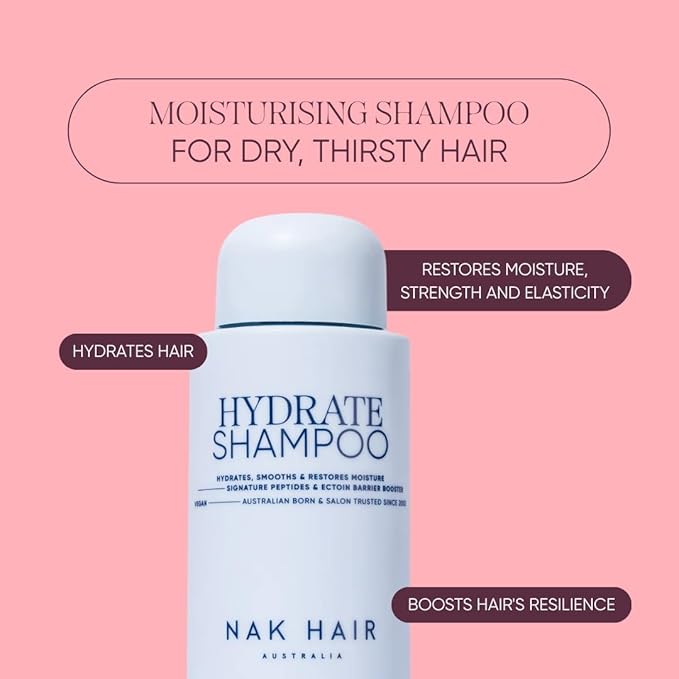 NAK Signature Hydrate Shampoo 350ml - Moisturizing Sulfate-Free Cleanser- Hydrates, Restores & Smooths Color-Treated Hair with Coconut Oil & Peptides - Vegan & Cruelty-Free