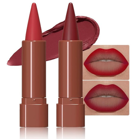 2Pcs Gradient Matte Lipstick Crayon Lip Liner pencil, Flawless Contour Gradual Ombre Effect lip Pencil, Lipstick for Women Long Lasting Waterproof Smudge Proof Lipstick Pencil 06#+07#