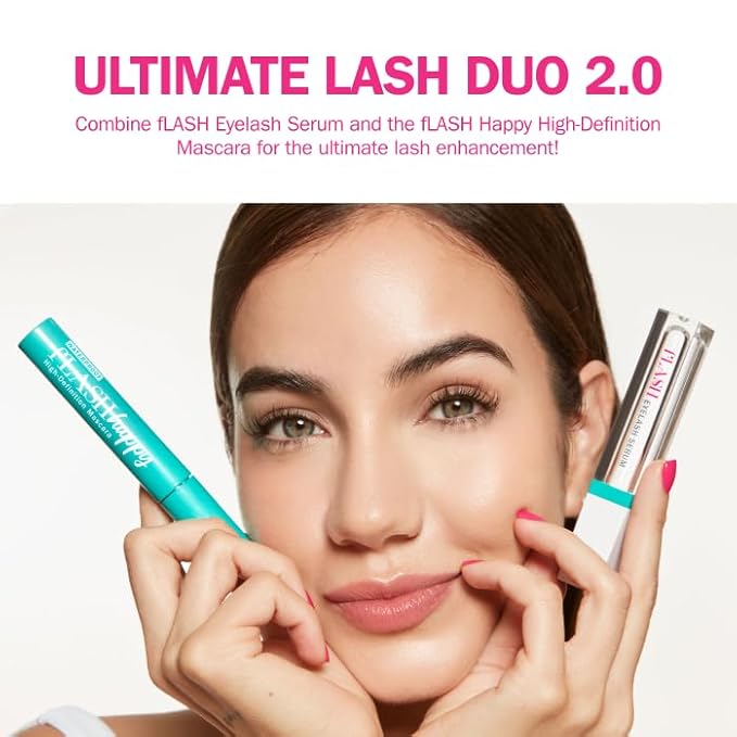fLASH Ultimate Lash Duo 2.0 with fLASH Eyelash Serum & fLASH Happy High-Definition Waterproof Mascara - Enhance & Strengthen Your Natural Lashes - Add Length, Volume, Definition & Curl (Bundle)