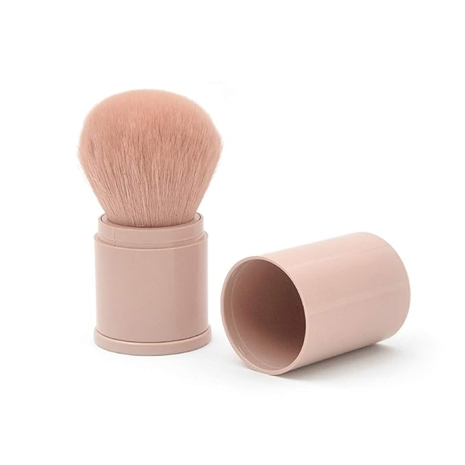 Retractable Powder Brushes Foundation Brush Blush Brush Bronzer Brush Face Blender Brush Professional Mineral Blending Buffing Kabuki Makeup Application Portable With Cover - Leather Pink