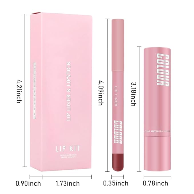 2-in-1 Brown Matte Lip Liner & Lipstick Combo Set,Lips Kit with Lip Liner Lip Stains Long Lasting Waterproof Smudge Proof for Older Women 24 Hours Lipliners Pencil Lipstick Makeup Gift Kit,Vegan