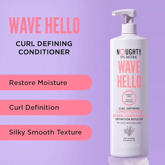 Noughty 97% Natural Wave Hello Curl Defining Conditioner to Condition Enhancing Soften and Define Curls with Sea Kelp Extract and Avocado Oil Sulfate Free Vegan Haircare 33.8fl.oz