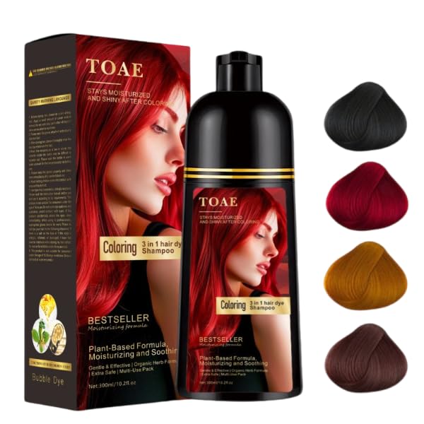 3-in-1 Wine Red Hair Dye Shampoo, Instant Hair Dye Shampoo for Men & Women, Moisturizing Formula, 10.20fl oz - 300ml (Wine-Red)