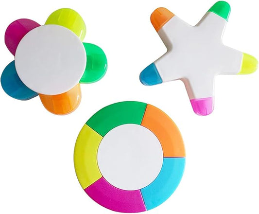 3 Pack Fluorescent Highlighter Pens, Petals Highlighters, Star Flower Highlighters,Round Shape Watercolor Pens for Students School Office