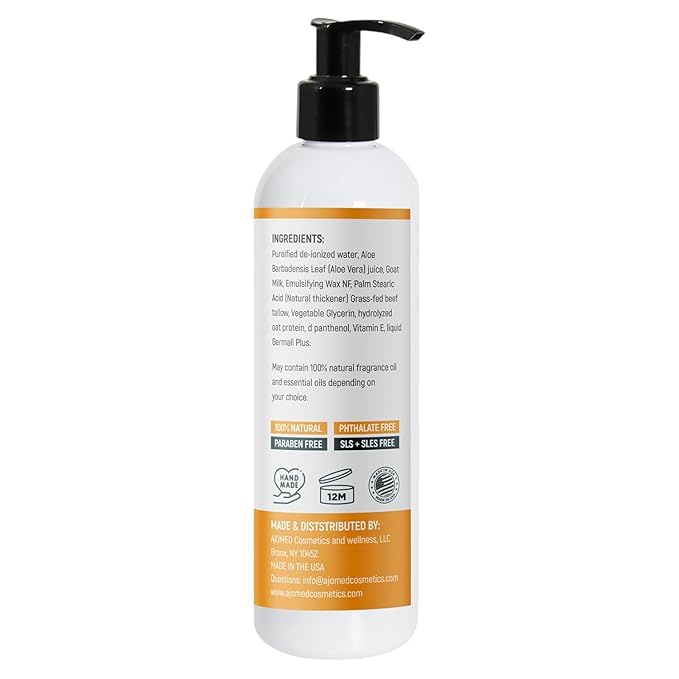 Tallow & Goat Milk Body Lotion for Sensitive Skin, Organic moisturizing Lotion - Soothes Dry skin, Goat Milk face and body Moisturizer - Handmade Tallow for skin cream (12 OZ, Christmas Wish)
