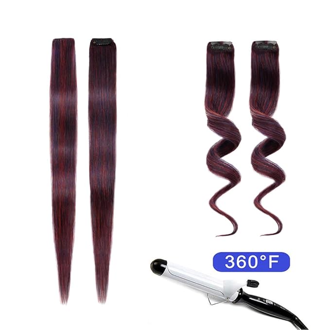 Winsky Purple-blue Clip in Colored Hair Extensions 100% Real Human Hair Straight Highlights Girls Clip on Hairpieces 5 Pieces/Set (18inch, Purple-blue)