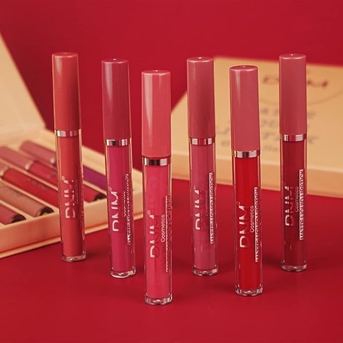 evpct 6Pcs Matte Liquid Lipstick Set Lip Stain Makeup Kit 24 Hour Long Lasting Waterproof Dark Red Stay on Lipsticks Set for Women Matt Lippies labiales larga duracion 24 C-01