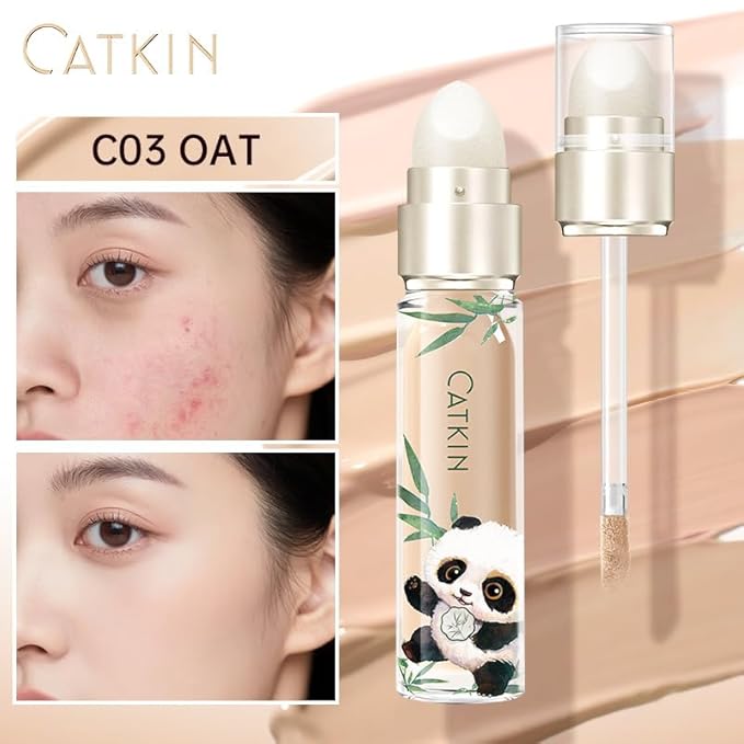 CATKIN Full Coverage Dual-Ended Liquid Concealer Eraser Dark Circles Treatment, Creamy Blendable smooth formula for Blemishes Redness, Long Lasting Waterproof, Sponge Tip Included 5g C03 OAT