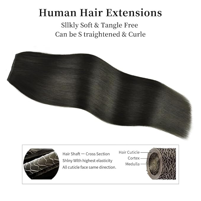 16 Inch Clip-in Hair Extensions Remy Human Hair for Women - Soft Handmade Real Human Hair Clip in Extensions, Straight, Thick, 125g 7pcs Natural Black #1B Color