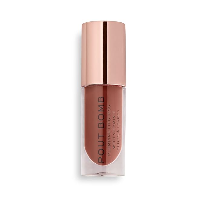 Revolution, Pout Bomb Plumping Lip Gloss, High Shine, Rich Glossy Pigment, Infused with Vitamin E, Cookie Deep Nude, 0.15 fl oz (Pack of 2)