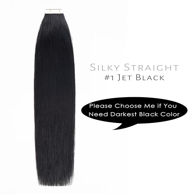 Lacer Tape in Hair Extensions Human Hair Natural Solide Color Off Black Hair Extensions Tape in Double Side PU Skin Weft 50g 14 Inch #1 20pcs/set