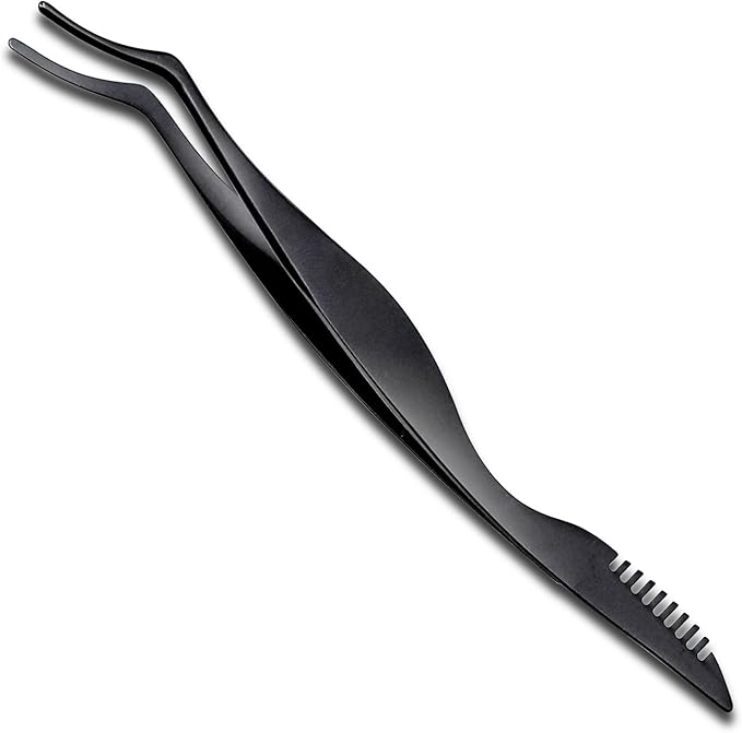 Pretty memory Upgraded Lash Applicator Tool with Comb, 2-IN-1 Stainless Steel Eyelash Tweezers, Lash Extension Curlers, Curved Tweezer Clip for Easy Application and Removal, Black