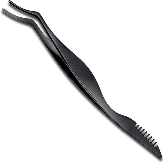 Pretty memory Upgraded Lash Applicator Tool with Comb, 2-IN-1 Stainless Steel Eyelash Tweezers, Lash Extension Curlers, Curved Tweezer Clip for Easy Application and Removal, Black