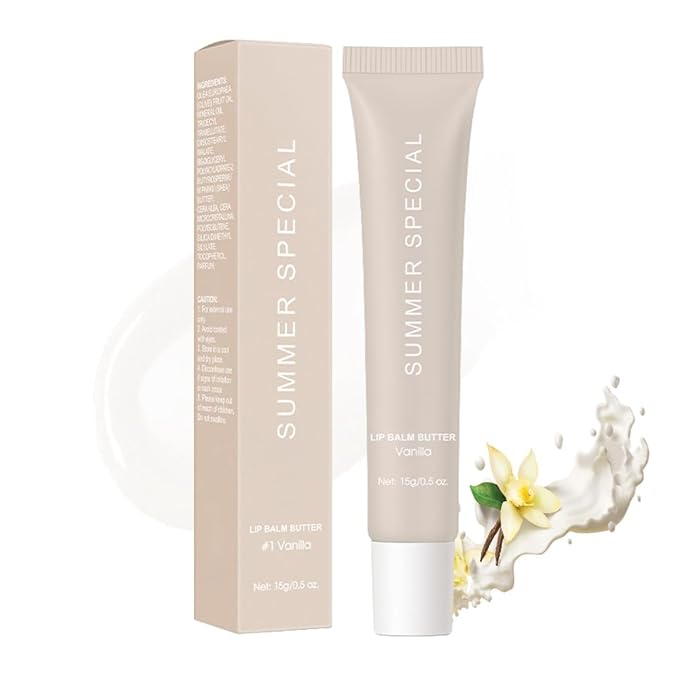 Summer Lip Glossy Butter Balm, Instant Moisture Sheer Tint, Non-Sticky, Conditioning Formula to Soothe & Repair Dry, Chapped Lips, Jelly Lip Stain with Natural Scent (#1Vanilla, 1Pc)