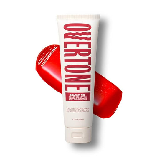 Overtone Daily Color Depositing Conditioner - 4.5oz Temporary Coloring Conditioner with Shea Butter & Coconut Oil - Refresh Color & Prevent Fading - Vegan & Cruelty-Free, Red for Brown is Scarlet Red