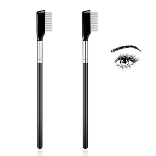 Metal Eyelash Comb & Separator - 2 Pack Eyelash & Eyebrow Brush Grooming Tool with Metal Teeth for Women