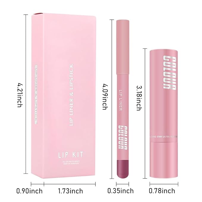 2-in-1 Dark Purple Matte Lip Liner & Lipstick Combo Set,Lips Kit with Lip Liner Lip Stains Long Lasting Waterproof Smudge Proof for Older Women 24 Hours Lipliners Pencil Lipstick Makeup Gift Kit