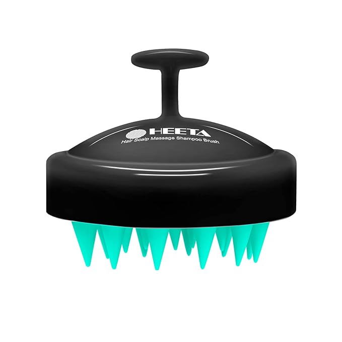 HEETA Scalp Massager Hair Growth, Soft Silicone Scalp Scrubber Shampoo Brush for Exfoliation, Dandruff Removal Head Massage Stress Relax, Wet & Dry Use for Thick Thin Curly Hair Care, Turquoise Black