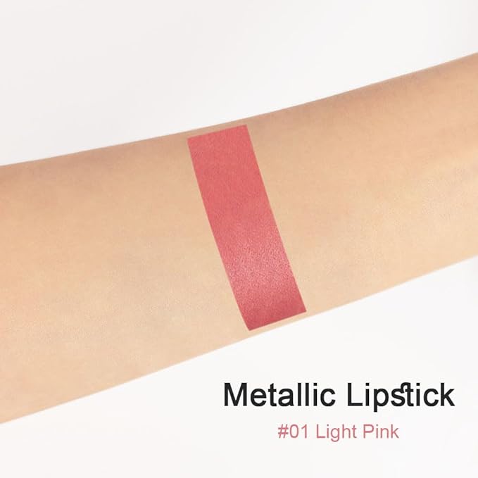 Deep Dark Red Matte Lipstick and Lip Crayon Liner Pencil Pen Set for Women Lip Stain Long Lasting Waterproof labiales (1, 1Pcs 01# Light Pink Metallic)