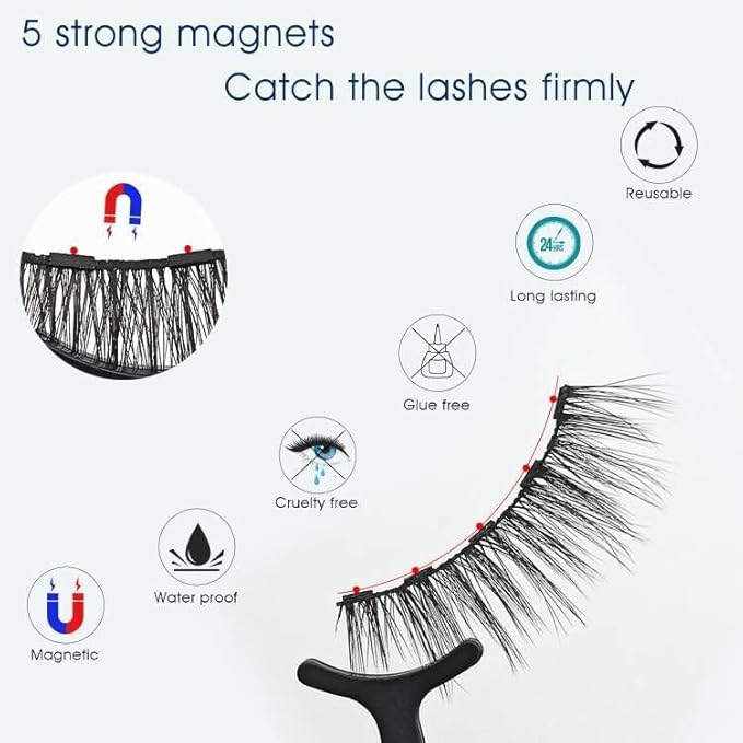 Alcastar Magnetic Eyelashes and Eyeliner Kit,Magnetic Lashes Natural Looking with Eyeliner,Eyelash With Applicator,Waterproof, Long Lasting,Cruelty Free (Fluffy-DH06-05)