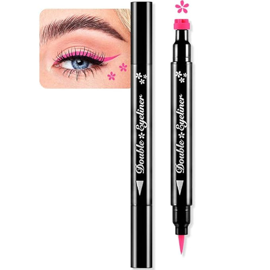 evpct 1Pcs Pink Colored Winged Eyeliners Stamp, Pink Flowers Face Stamps Makeup Eyeliner Eye Stamp Liners Tool Set Kit for Women Waterproof, Wing Eyeliner Stamp Figures Tool Wingliner Shapes, 07#